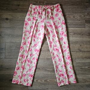 Charter Club Luxury 100% Linen Pink Floral Biege Pants